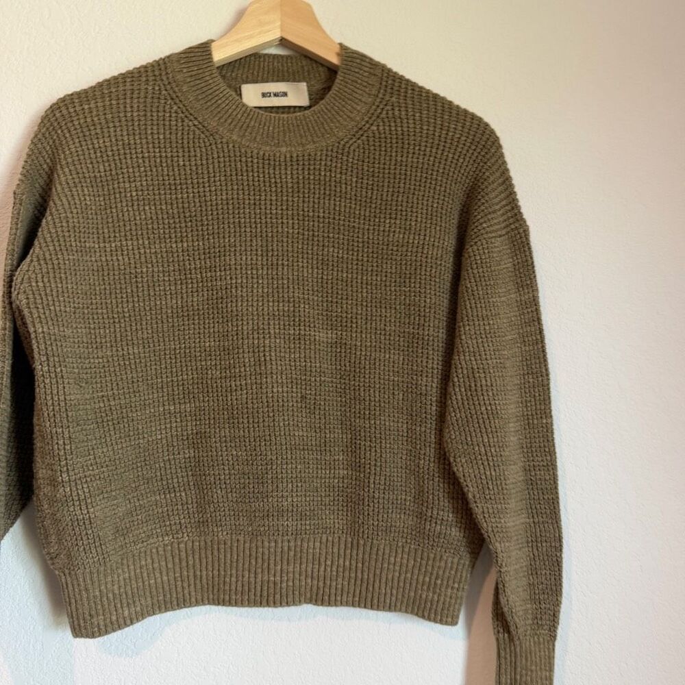 Buck Mason Olive Green Seafarer Shrunken Crew Neck Pullover Sweater Women's XS - Picture 3 of 7